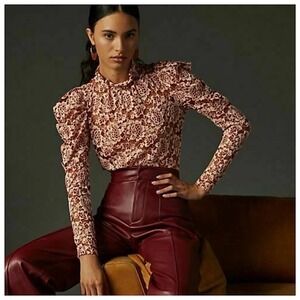 Anthropologie Dolan Sheer Lace Mock Neck Top Womens Sz M Long Sleeve